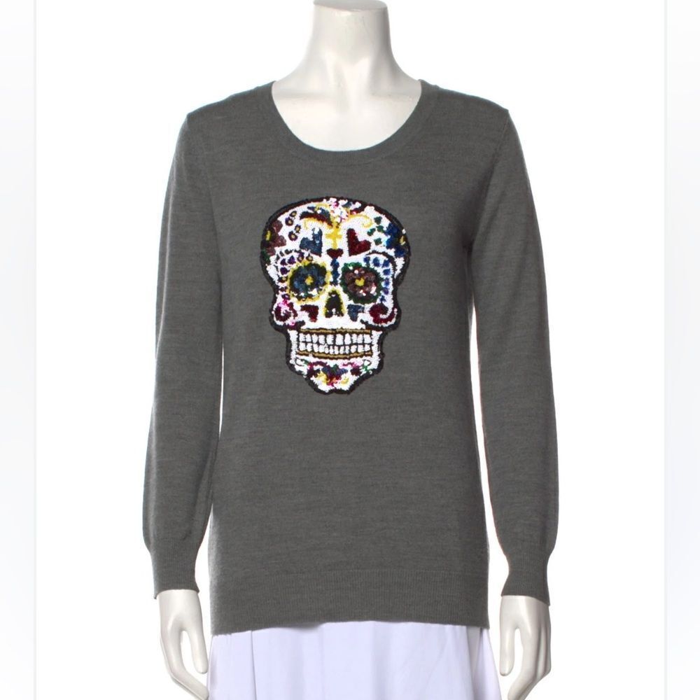 Markus Lupfer Gray Sequin Skull Sweater
